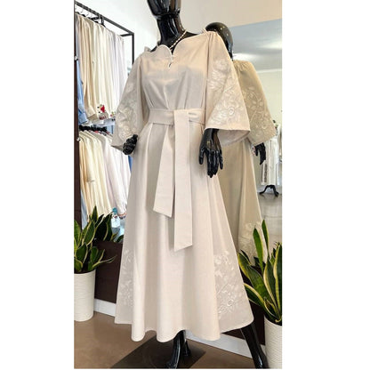 Elegant Ukrainian Embroidered Linen Dress