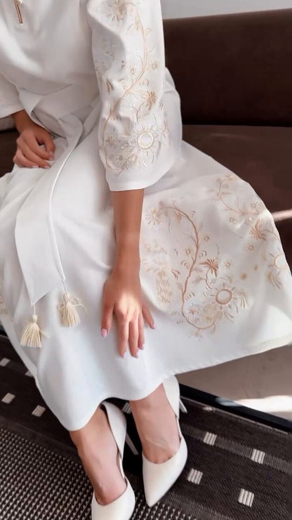 Elegant Ukrainian Embroidered Linen Dress