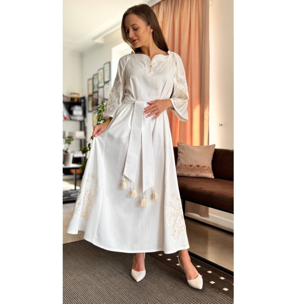 elegant ukrainian embroidered linen dress