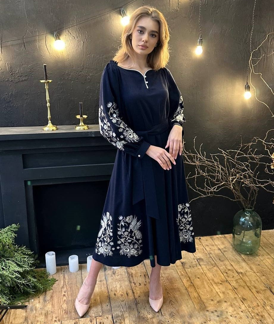elegant ukrainian embroidered linen dress