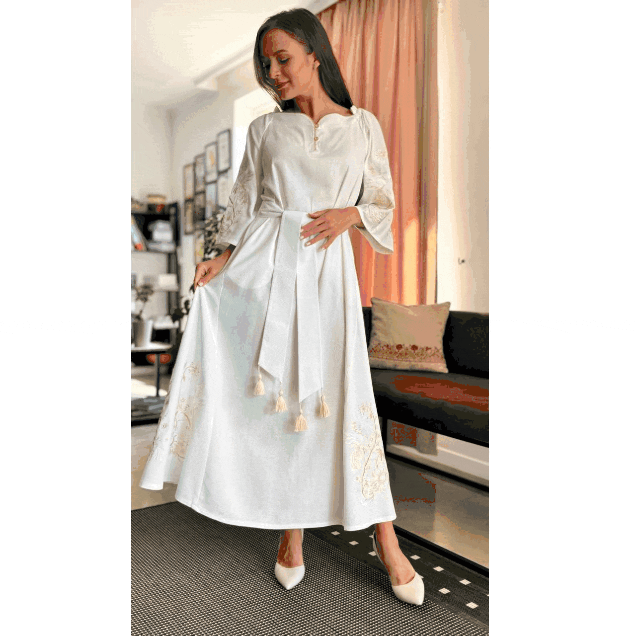 elegant ukrainian embroidered linen dress