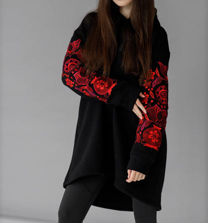 Long Hoodie with Embroidery