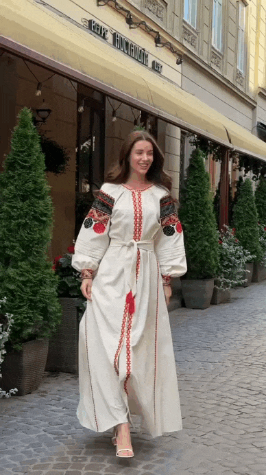 traditional linen vyshyvanka dress with front snap buttons
