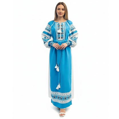 Ukrainian Linen Dress with Embroidery and Lace