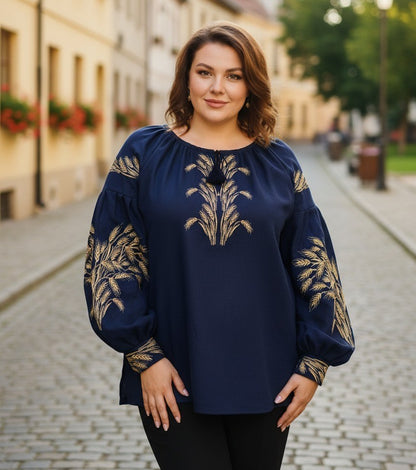 Women's Linen Vyshyvanka with Golden Wheat Pattern