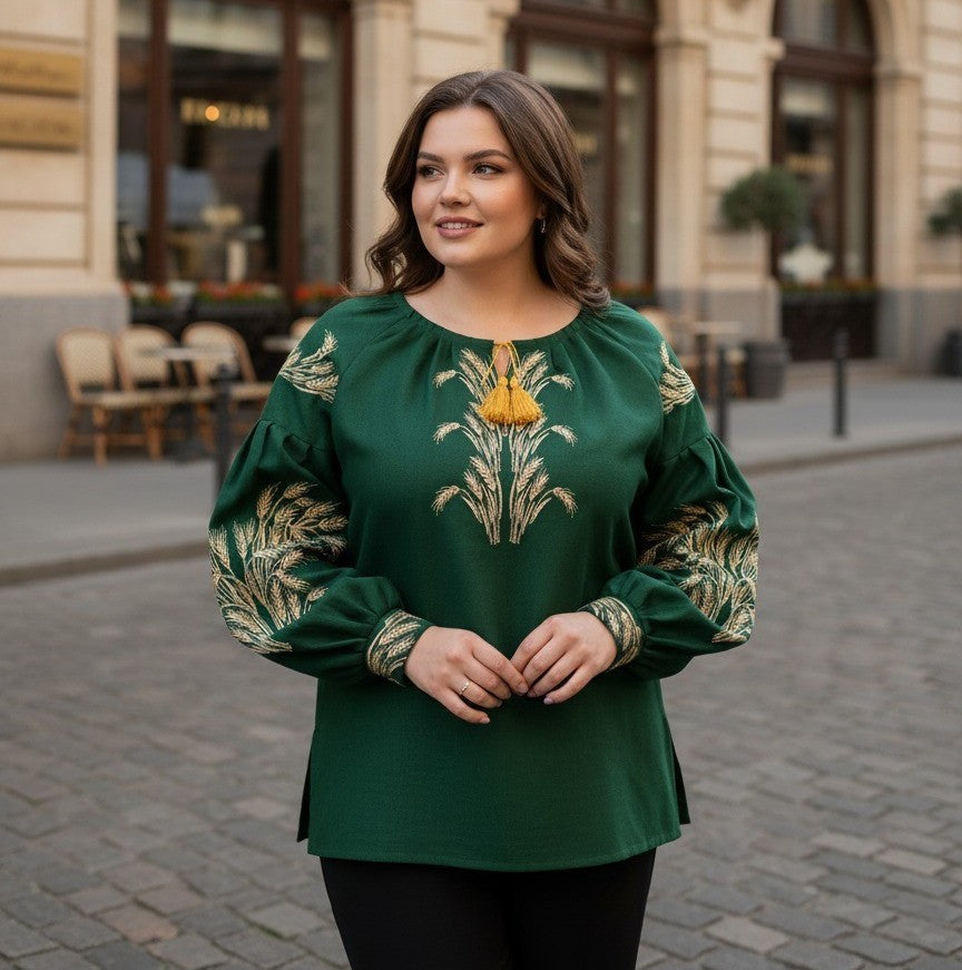 women's linen vyshyvanka with golden wheat pattern