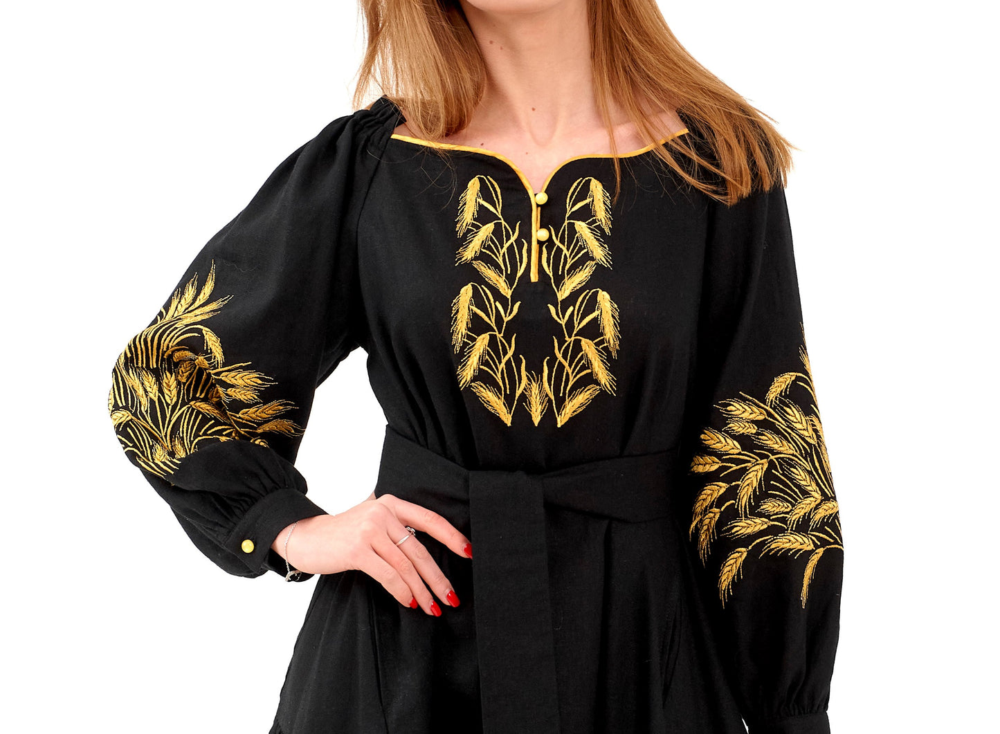 linen dress with embroidered wheat ears